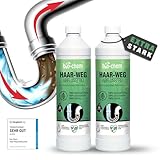 bio-chem Haar-Weg Abflussfrei – Abflussreiniger EXTRA STARK – 2x1000 ML - Bis zu 20 Anwendungen je Flasche Rohrreiniger – Extrem effektiv & materialschonend gegen Verstopfungen & Haare - Made in DE